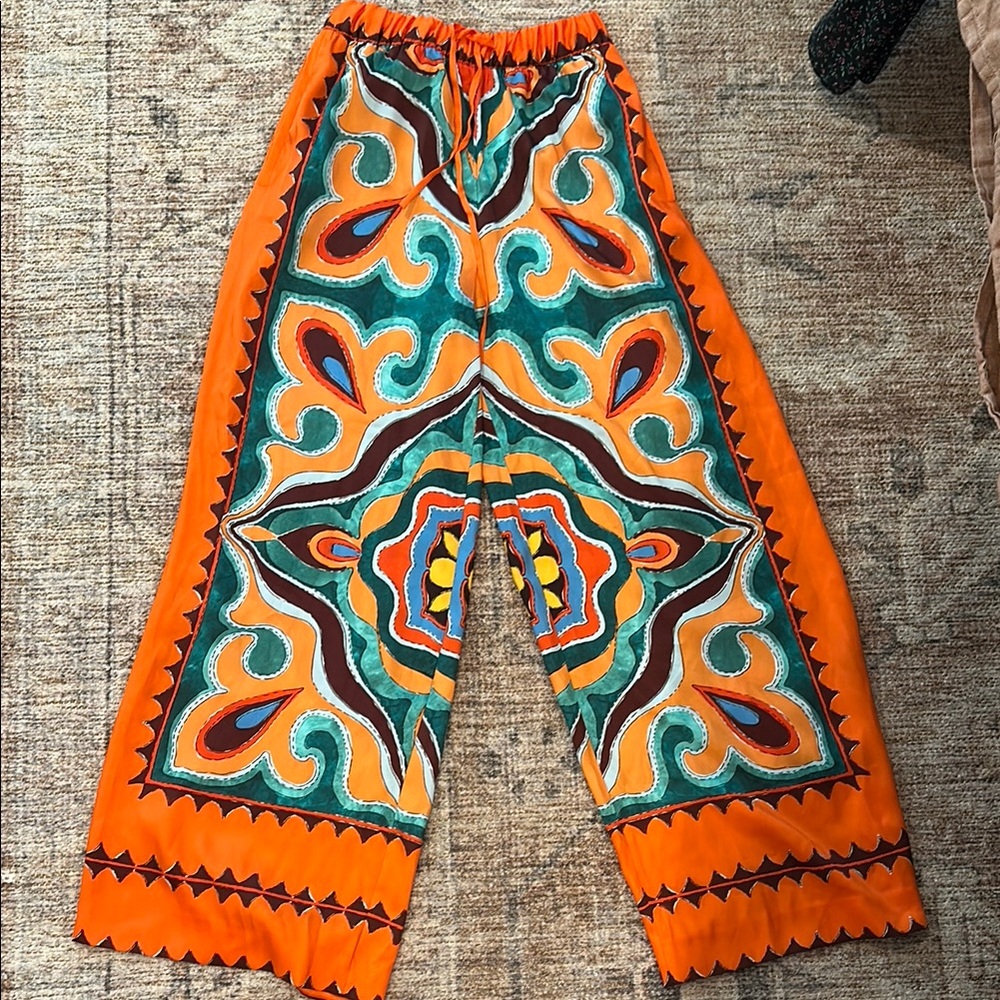 Zara Orange and Blue Patterned Pants
